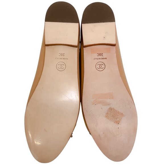Chanel Beige Leather Classic Cap Toe Ballet Flats - Picture 6 of 6